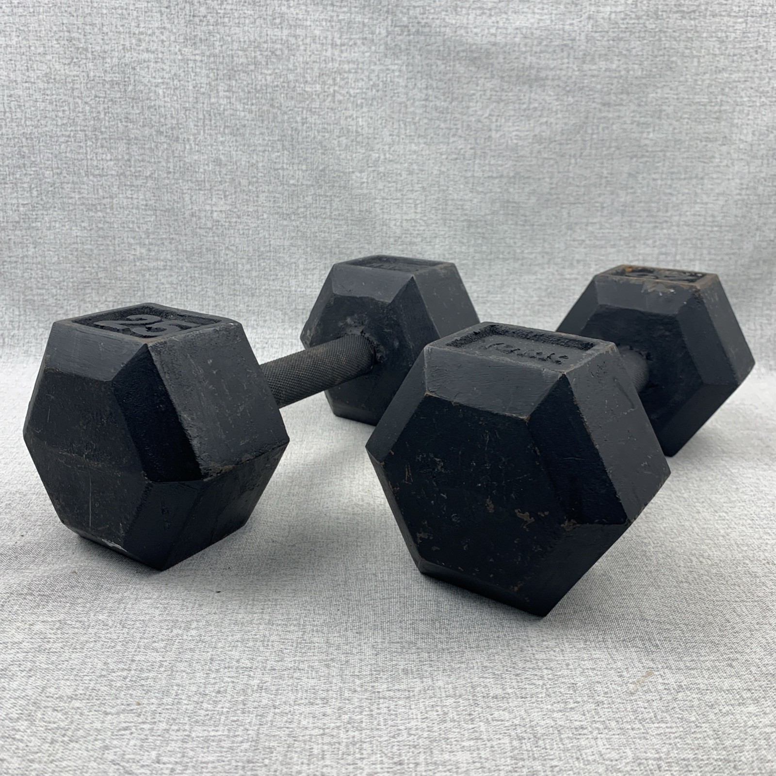 Vintage York 25 lbs Round Dumbells Pair - Hexagon Head