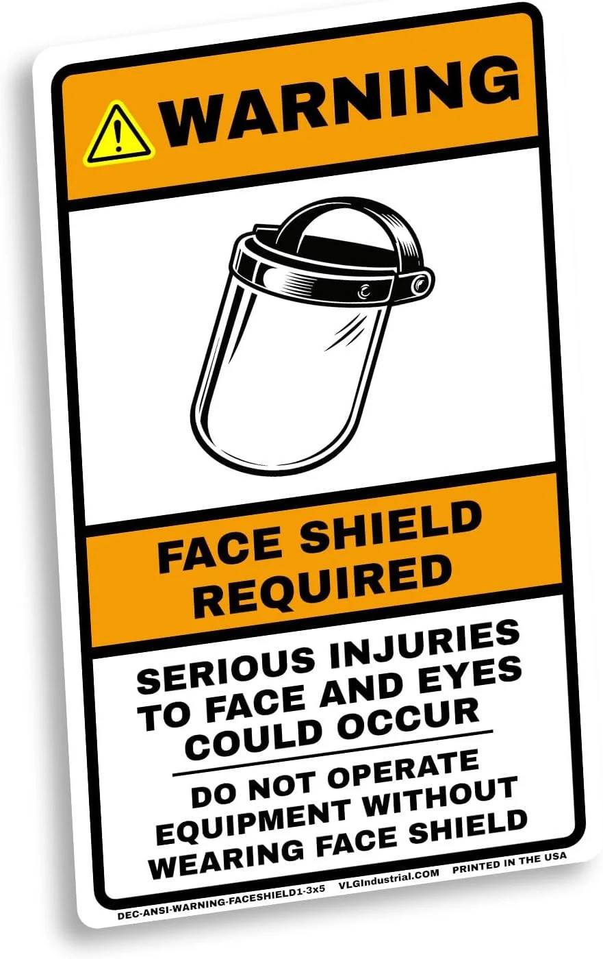Face Shield Required Warning Labels 10-Pack - ANSI Z535 Safety Stickers 3" x 5"