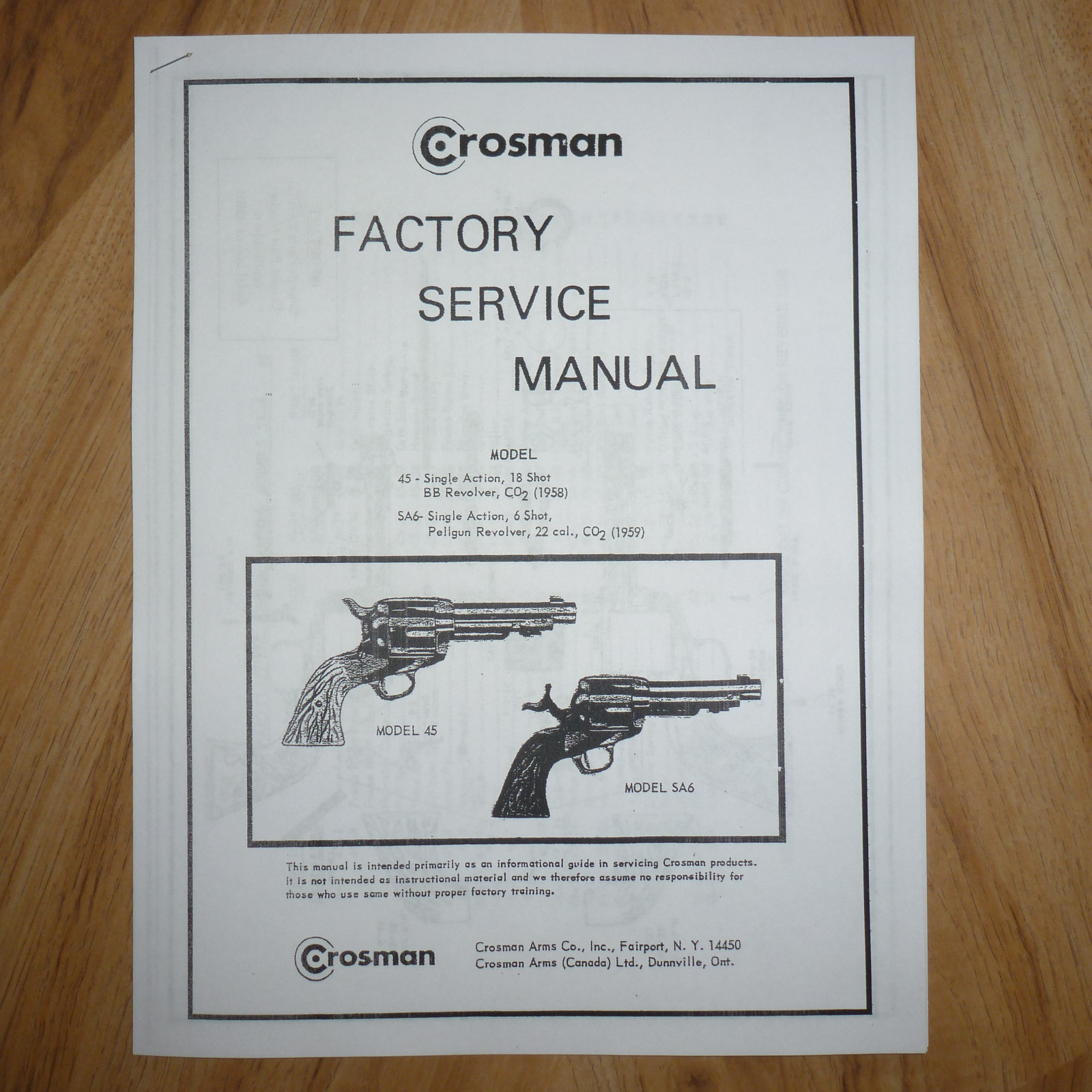 Crosman / Hahn 45 & SA6 Complete Factory Service Manual With Exploded Views