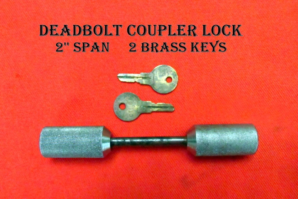 Unbranded Deadbolt Coupler Lock   2-in Span   2 Brass Keys  V-Good Used Cond.