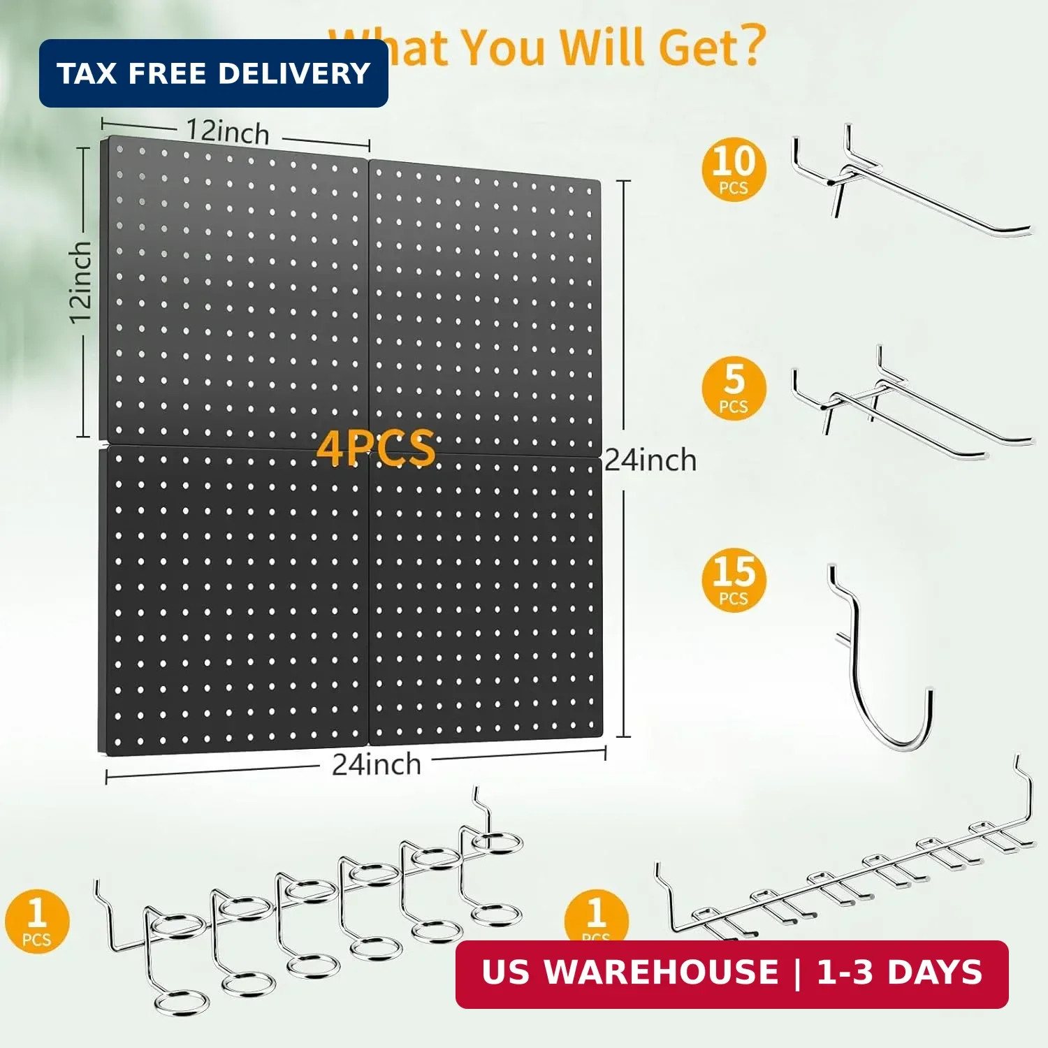 Peg Board, 4 Pack Metal Pegboard Kit,Black Pegboard Wall Organizer with 32 Pcs H