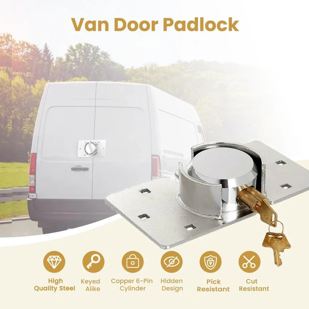2 Pack Van Door Padlock Keyed Alike Heavy Duty Solid Steel Hasp 73MM Garage Shed