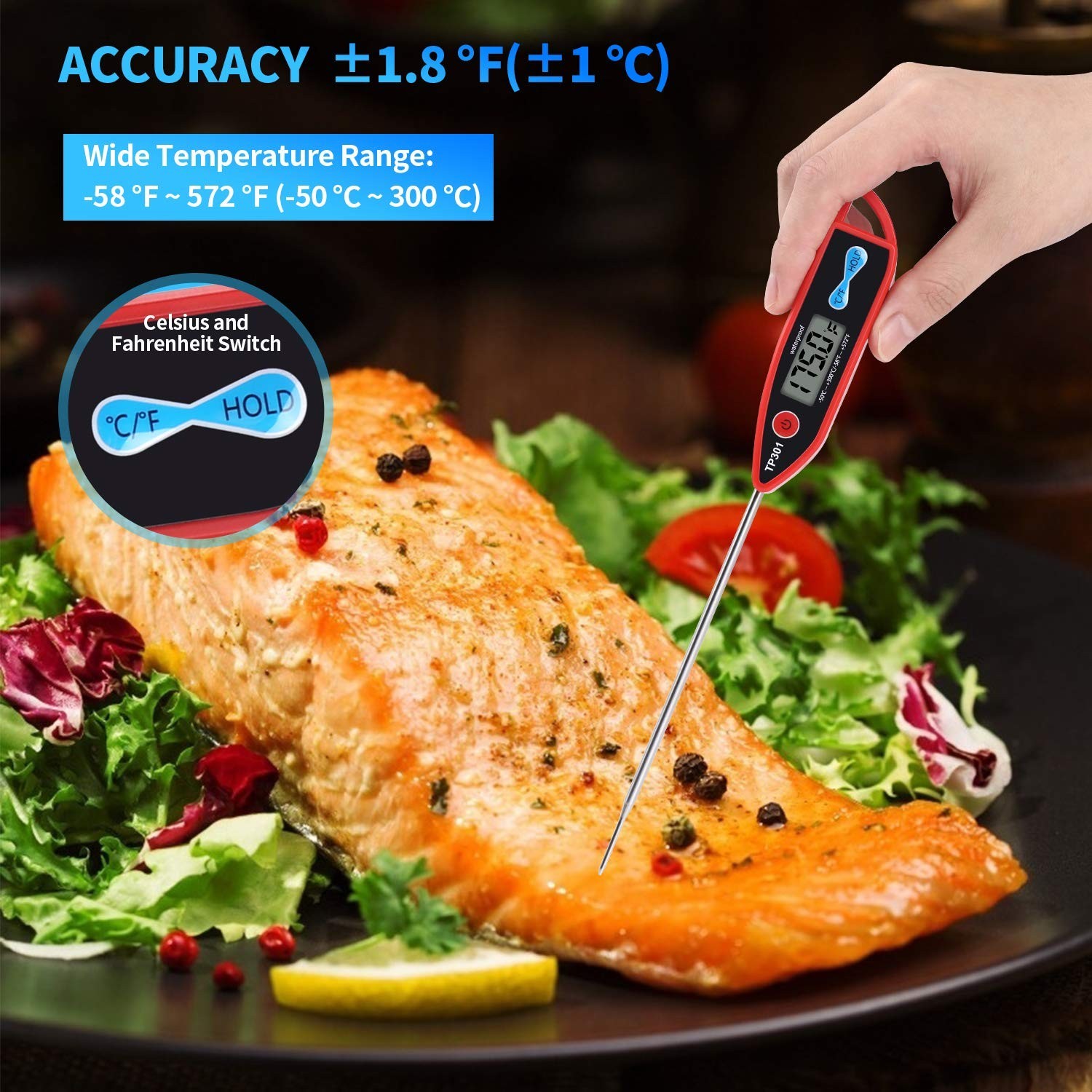 Long Probe Cooking Thermometer with Digital Display - Perfect for Food & Liquids