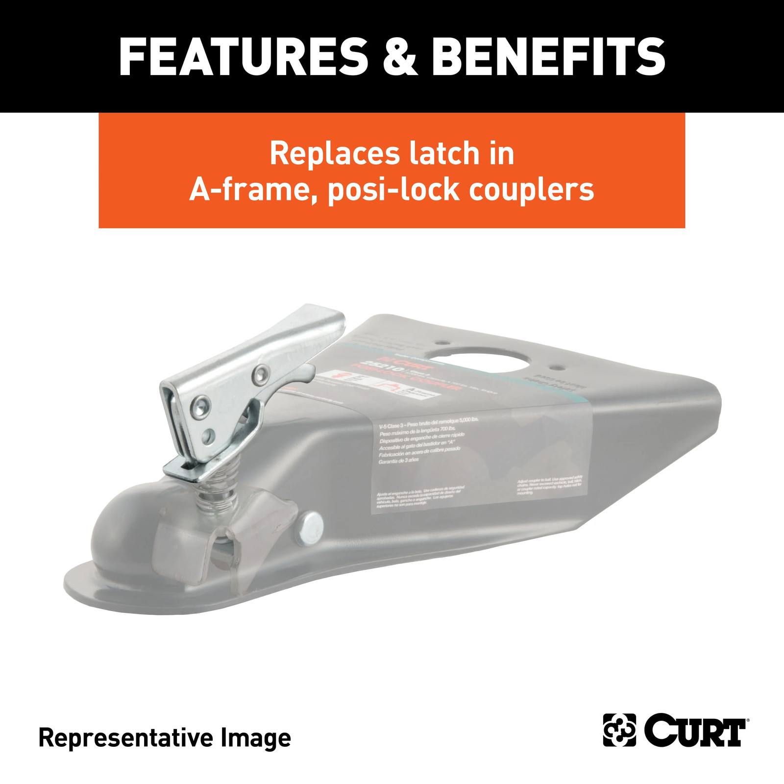 Curt-Replacement 2" Posi-Lock Trailer Coupler Latch for A-Frame Trailer Couplers