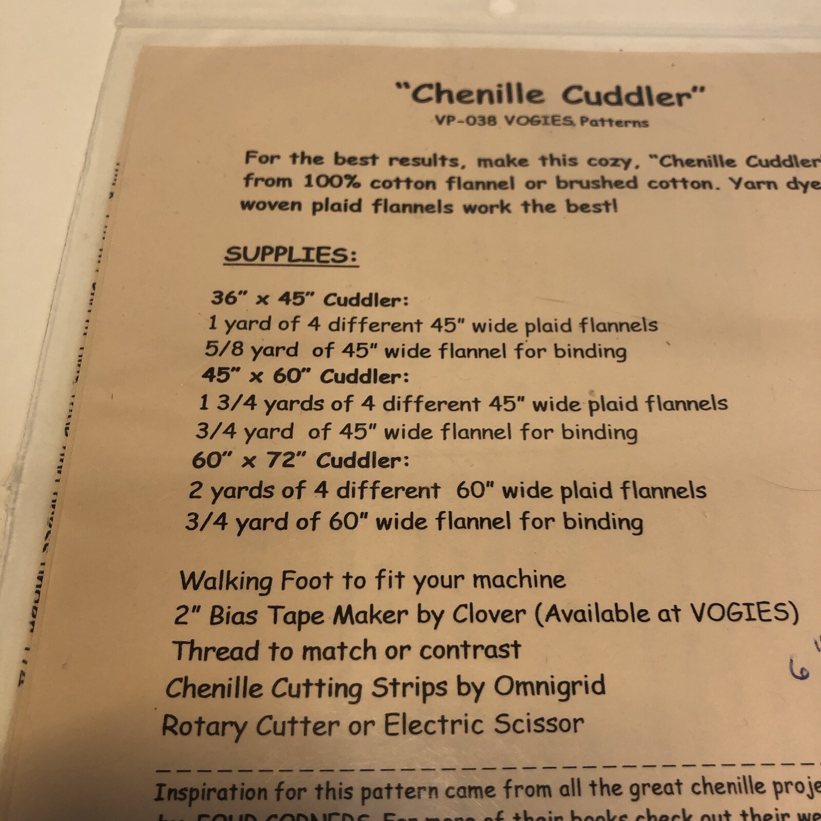 Chenille Cuddler Quilt Vogies Patterns 3 Sizes