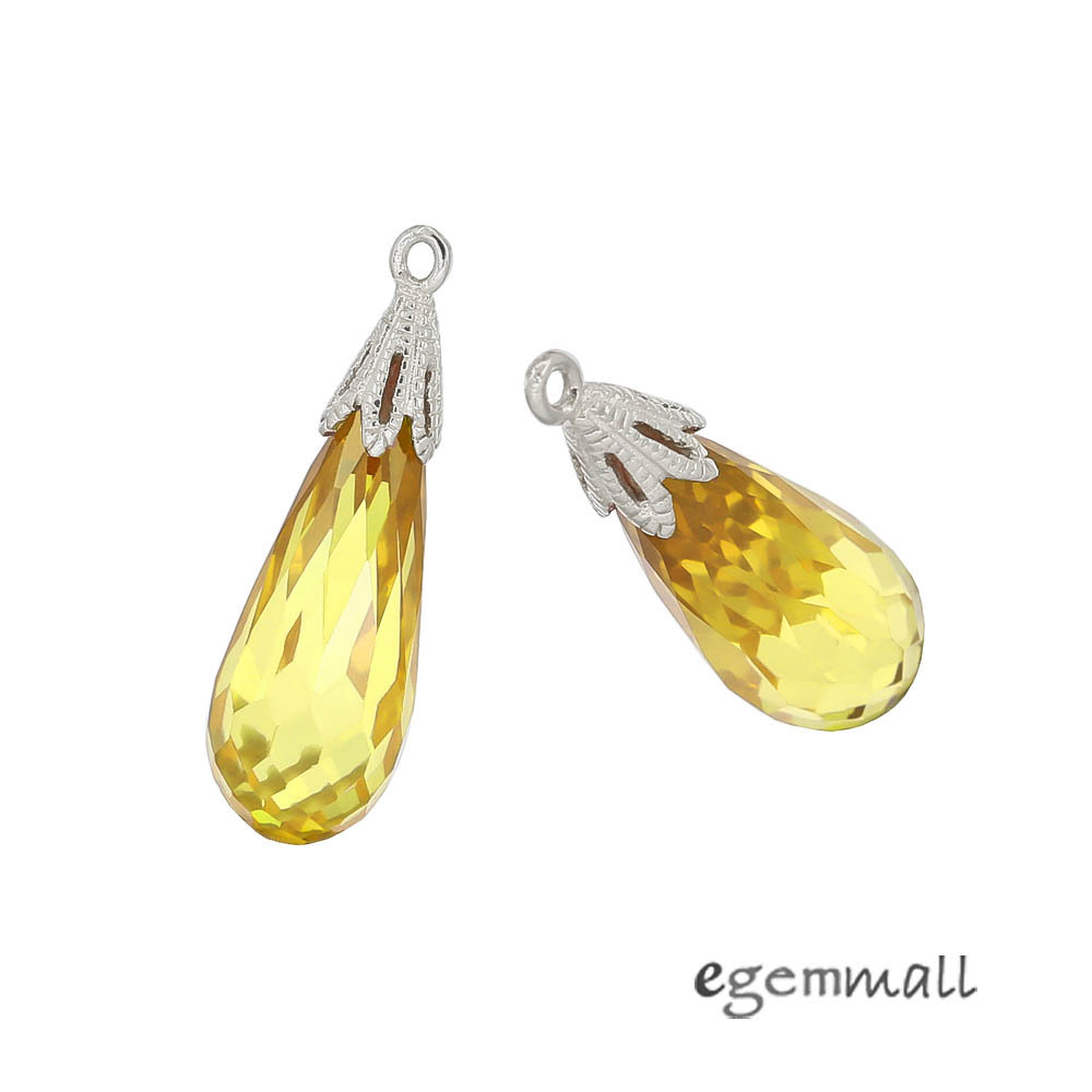 1PC Sterling Silver CZ Teardrop Pendant Earring Charm Bead Citrine Yellow #98282