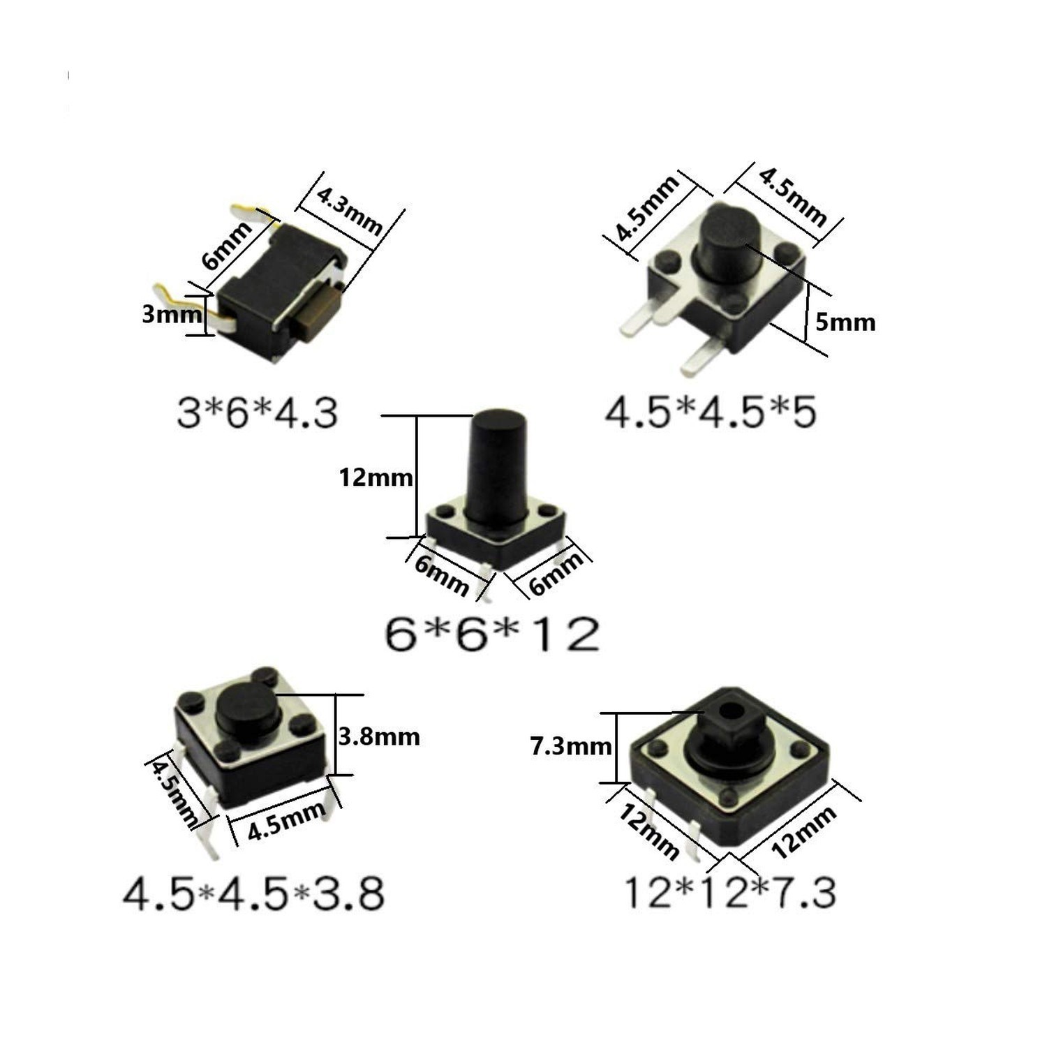 250pcs 25 Values Tactile Push Button Switch SMD Micro Momentary Tact Switch A...
