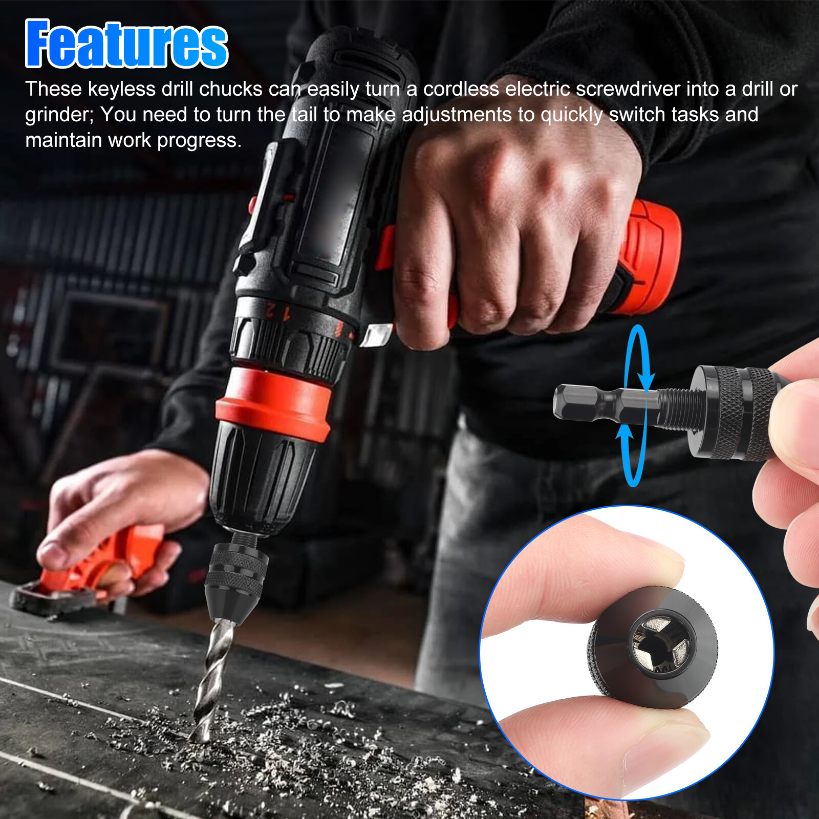 4x 1/4" Hex Shank Keyless Drill Chuck Conversion Adapter Bit Quick Change Driver
