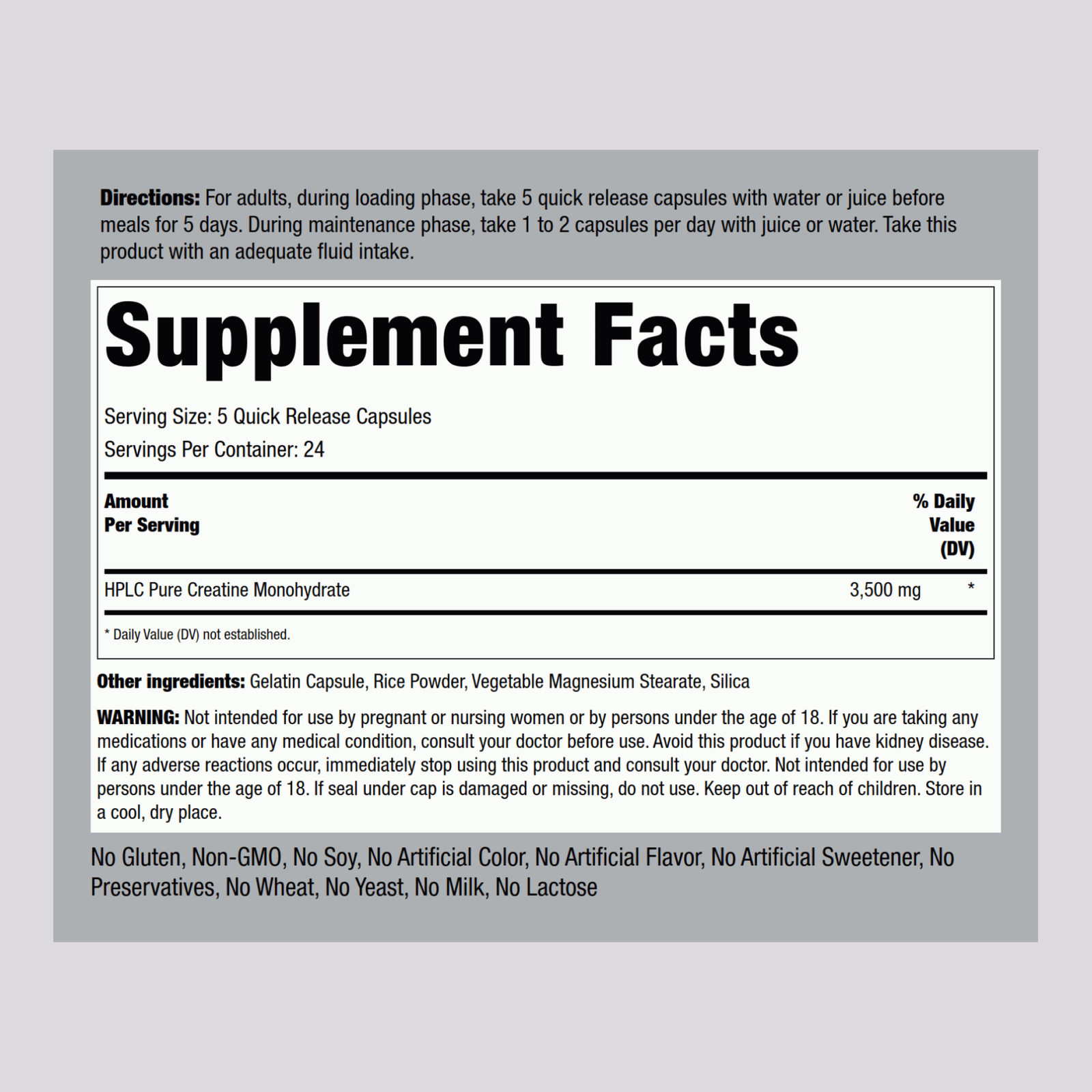 Creatine Monohydrate, 3500 mg (per serving), 120 Quick Release Capsules