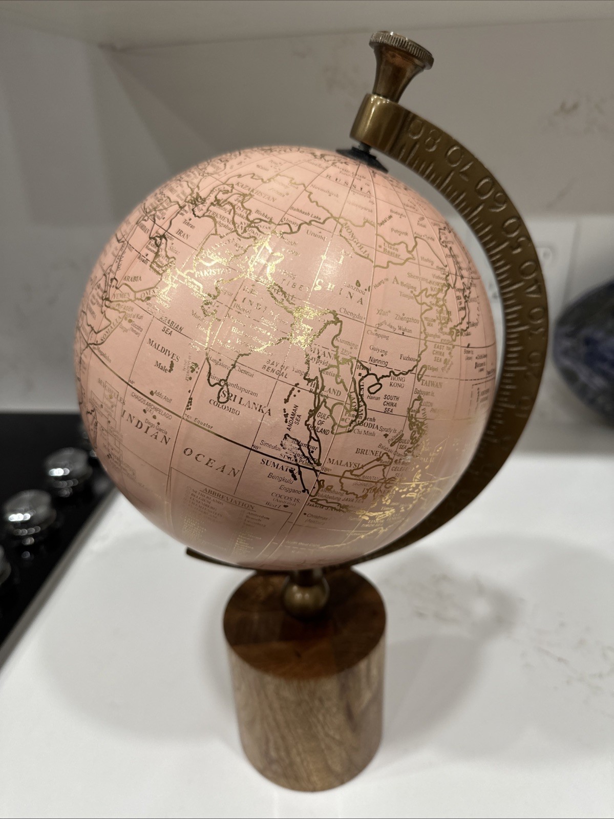 World Globe Dusty Pink WOOD BASE 16"H See All Pics!