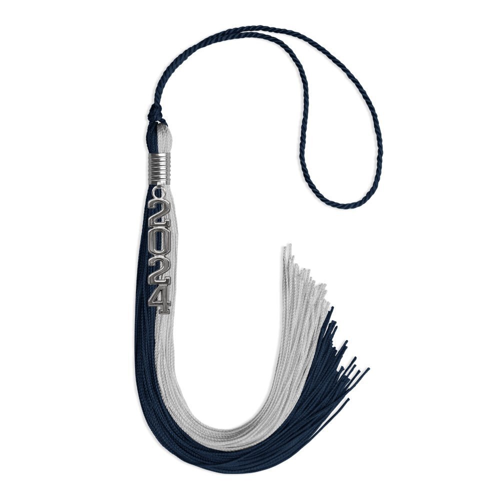 Endea Graduation Dark Navy Blue/Grey Tassel With Silver Stacked Date Drop