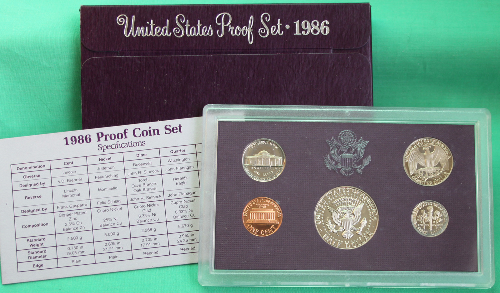 1986 S United States Mint Annual 5 Coin Proof Set Original Box and COA Complete