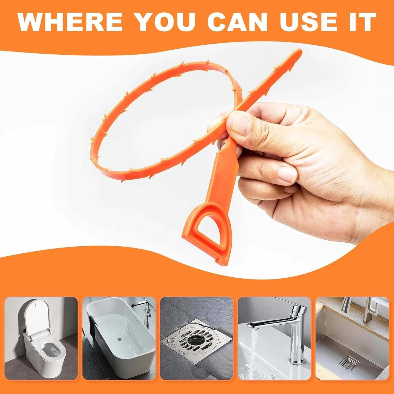 Drain Hair Cather 5 pcs 20 Inch Drain Snake Shower Drain Hair Trap Clog Remover