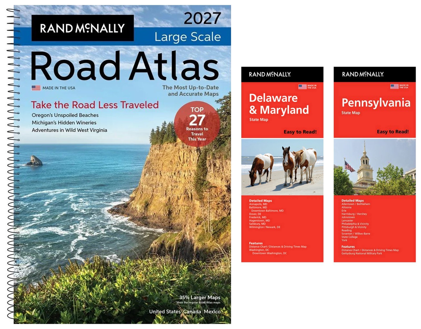 Rand McNally 2027 Large Scale Road Atlas +Easy-to-Read DE/MD & Pennsylvania Maps