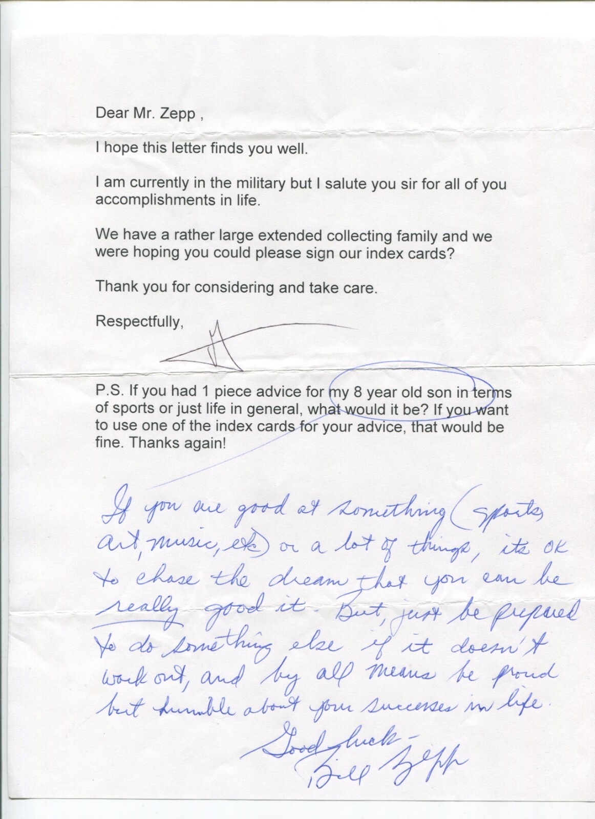 Bill Zepp Signed Letter Autographed Signature MLB Baseball Minnesota Twins