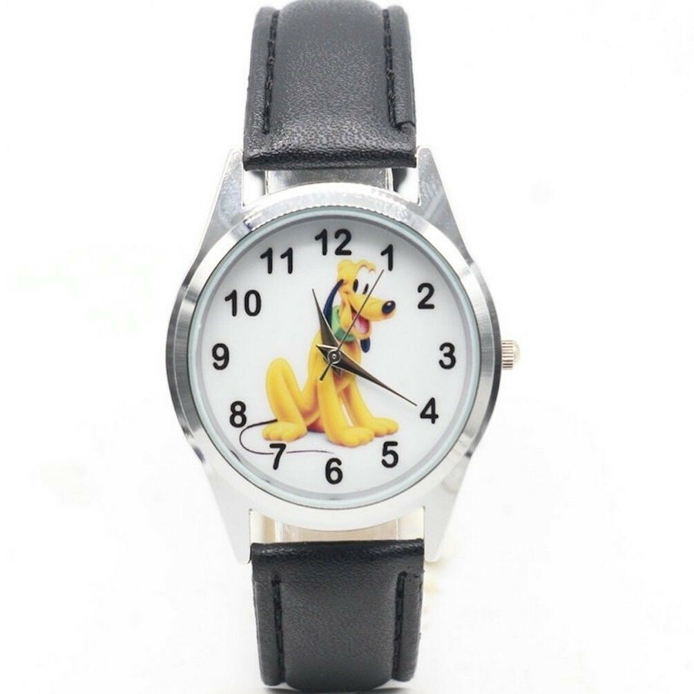 Pluto The Dog Black Leather Band Wrist Watch