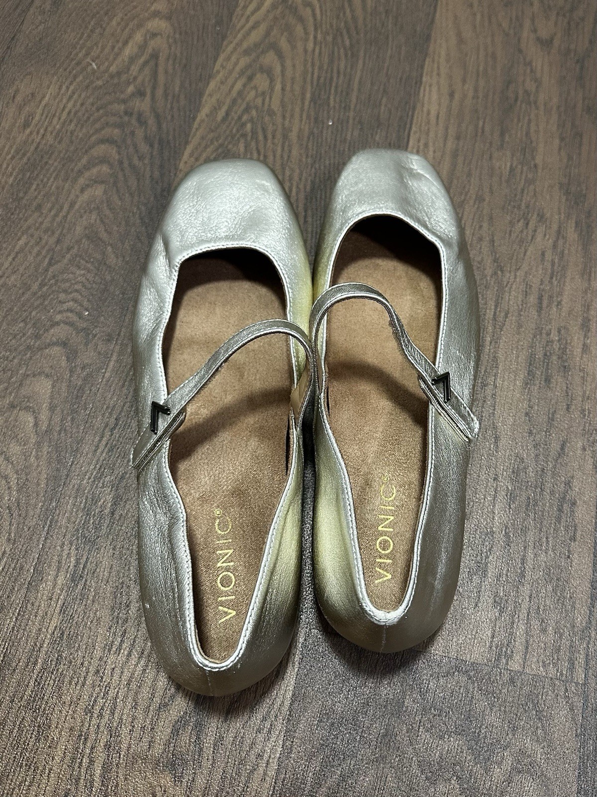 Vionic Mary Jane Flats Gold Adjustable Strap Women's US 9