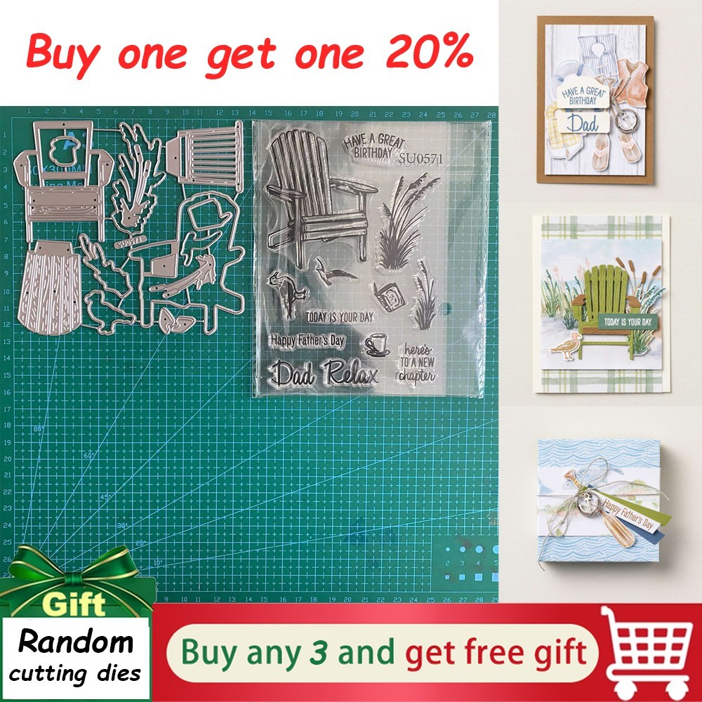 RELAXING WATERSIDE Cutting Dies&Stamps Sets,Scrapbooking Album Paper Embossing