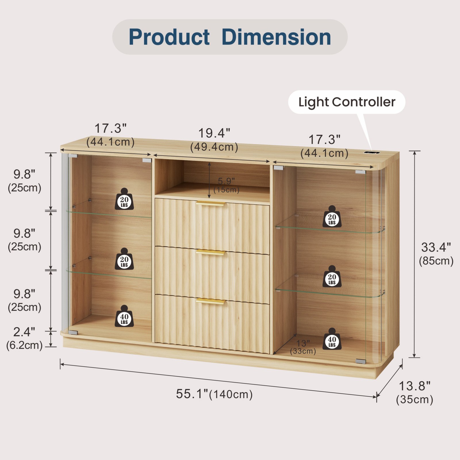 Rounded Display Cabinet with Glass Doors, Curio Cabinet with Human Body Sensor