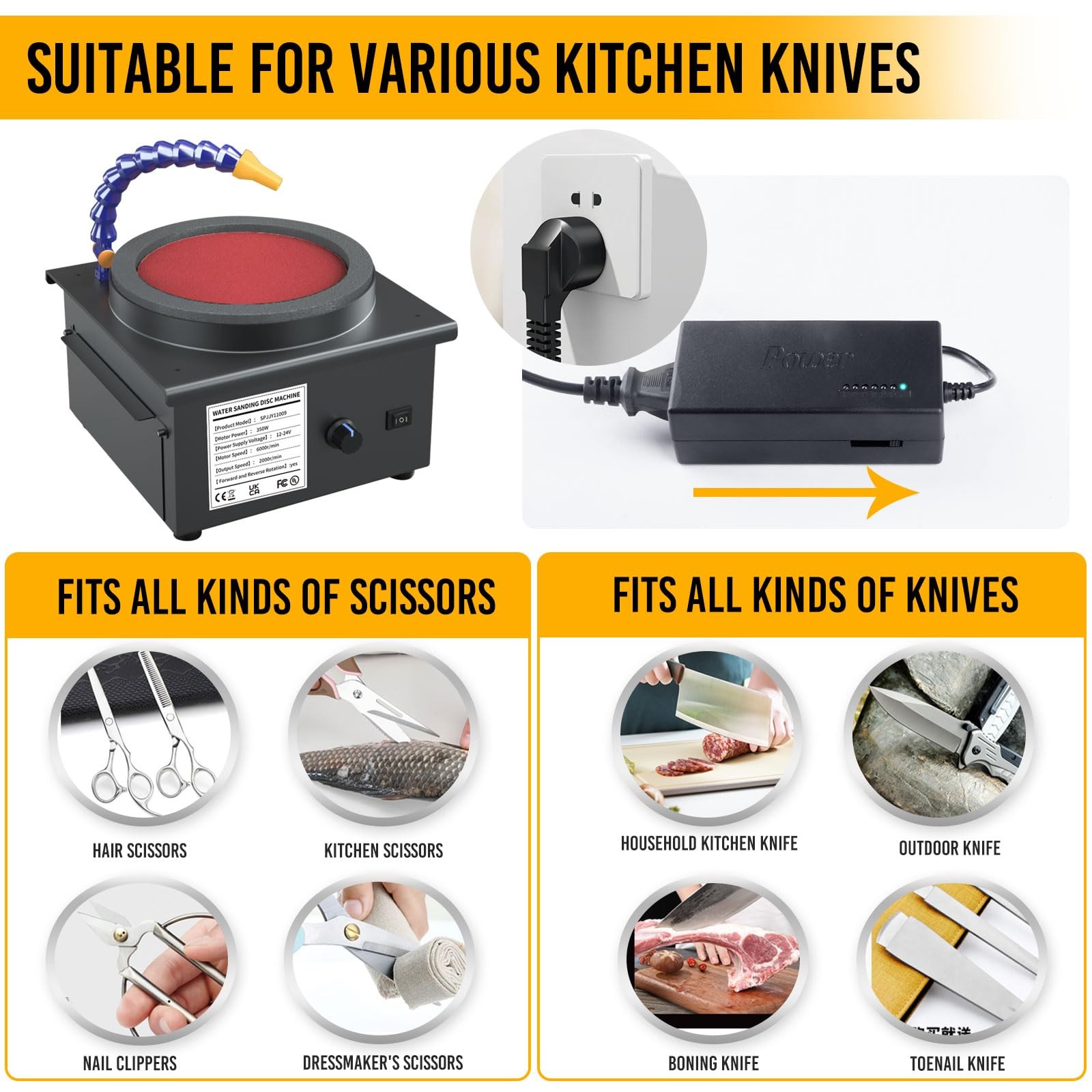 Water-Cooled Knife Sharpener System, 350W Electric Knife Sharpener with 7-Sta...