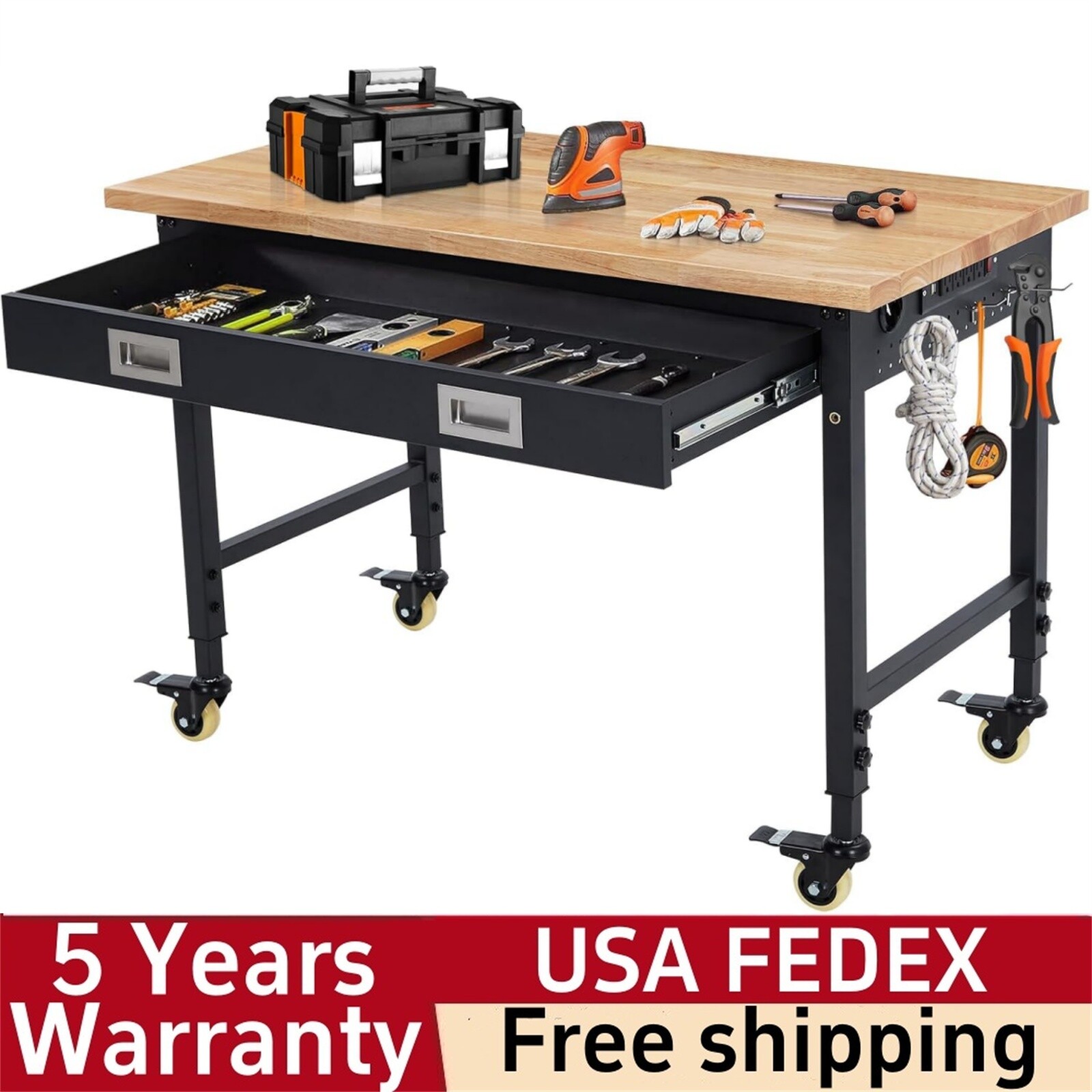 ✅48" Adjustable Workbench for Garage Worktable with Drawer 2000 LBs Load Capacit