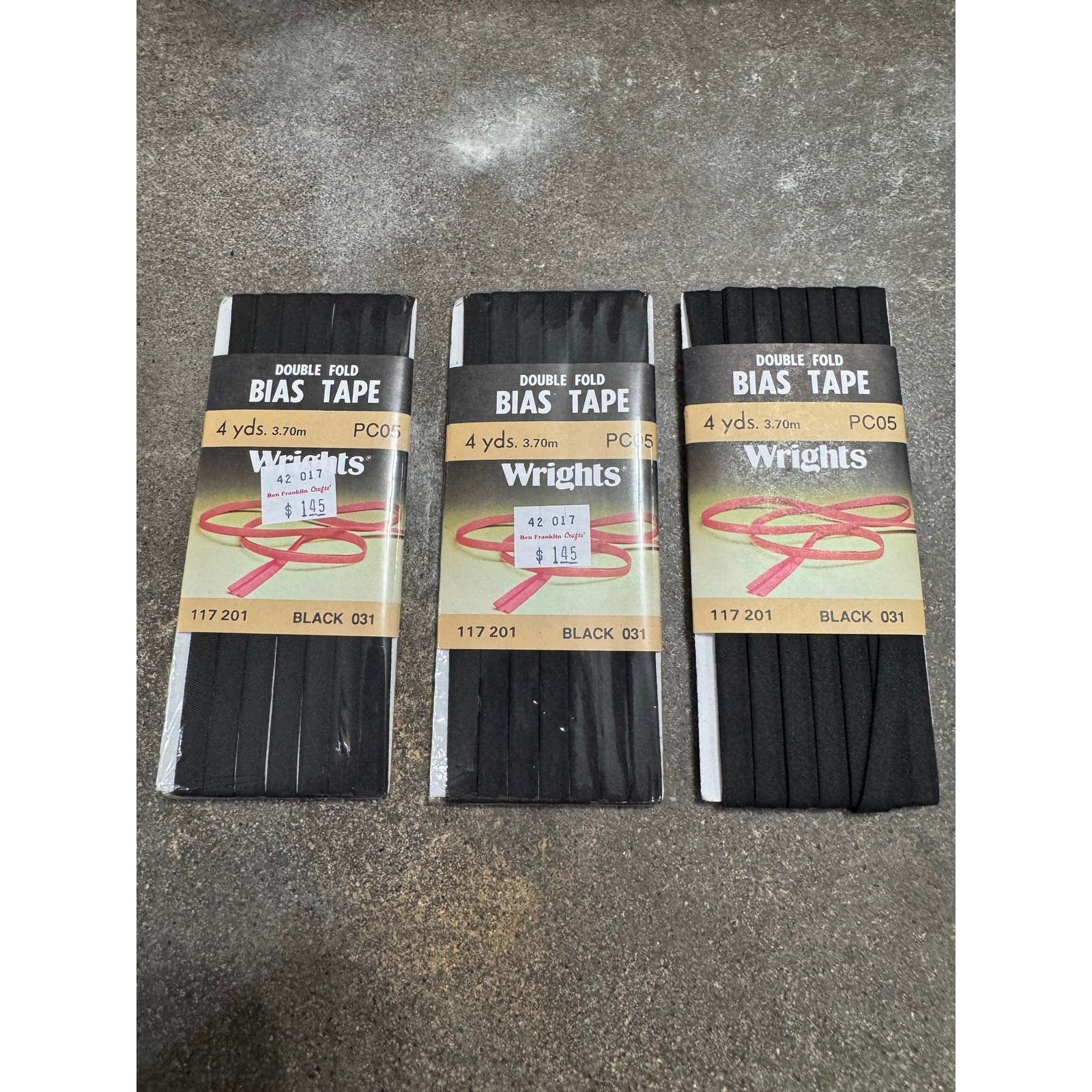 Wrights VTG Double Fold Bias Tape Black -031 1986 NEW Sewing Crafting 3packs