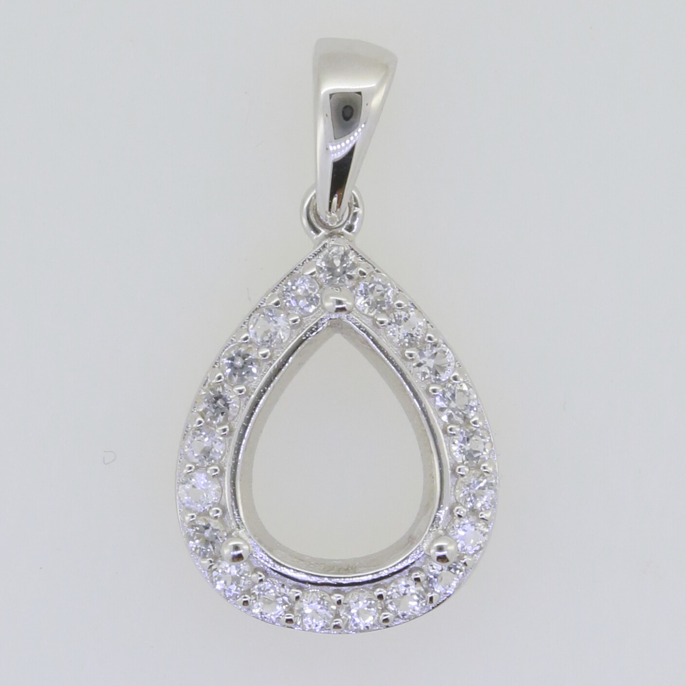 Sterling Silver Semi Mount Pendant Setting Pear PE 10x8mm White Topaz Solid