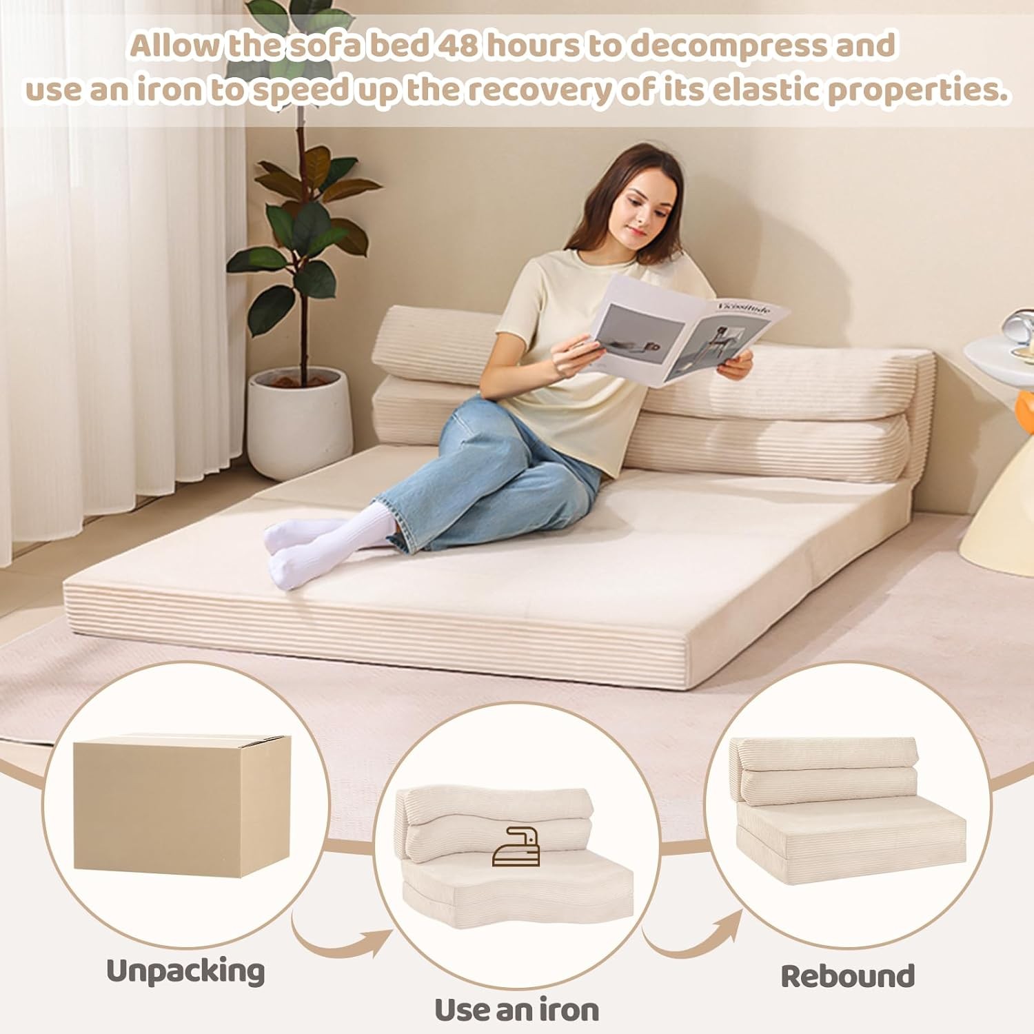 Folding Sofa Bed Convertible Sleeper Chair W/ Pilow Foldable Matress 2 in 1 Pull