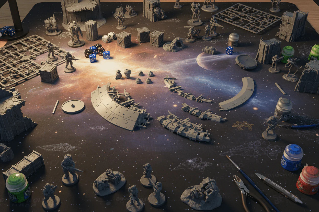 Sci-Fi Space Combat Terrain Asteroids Space Station Wreckage Armada X-Wing Scene