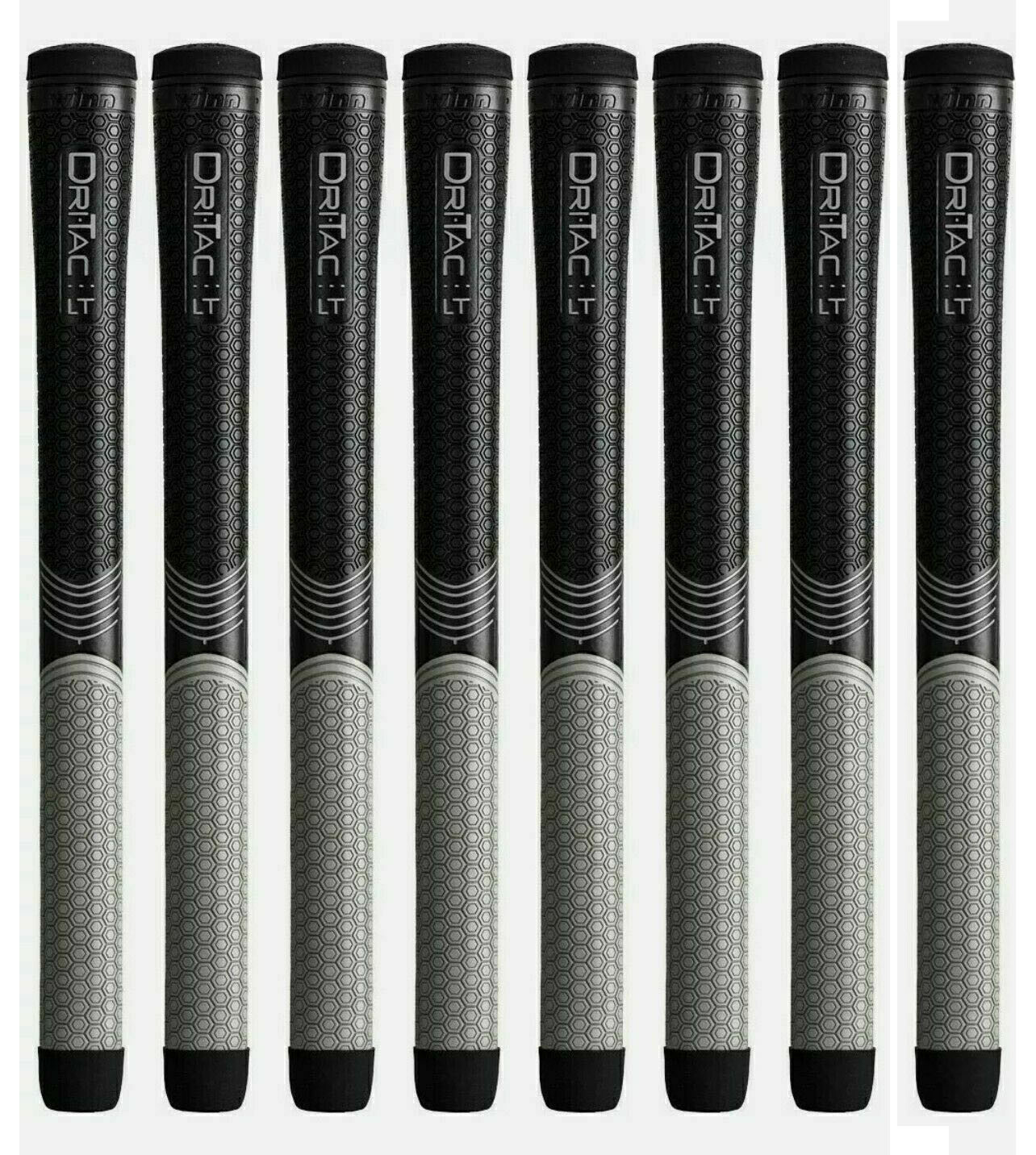 SET OF 8  - Winn Dri-Tac LT (Less Taper) Black Gray Oversize Golf Grip 7LTDT-BKG