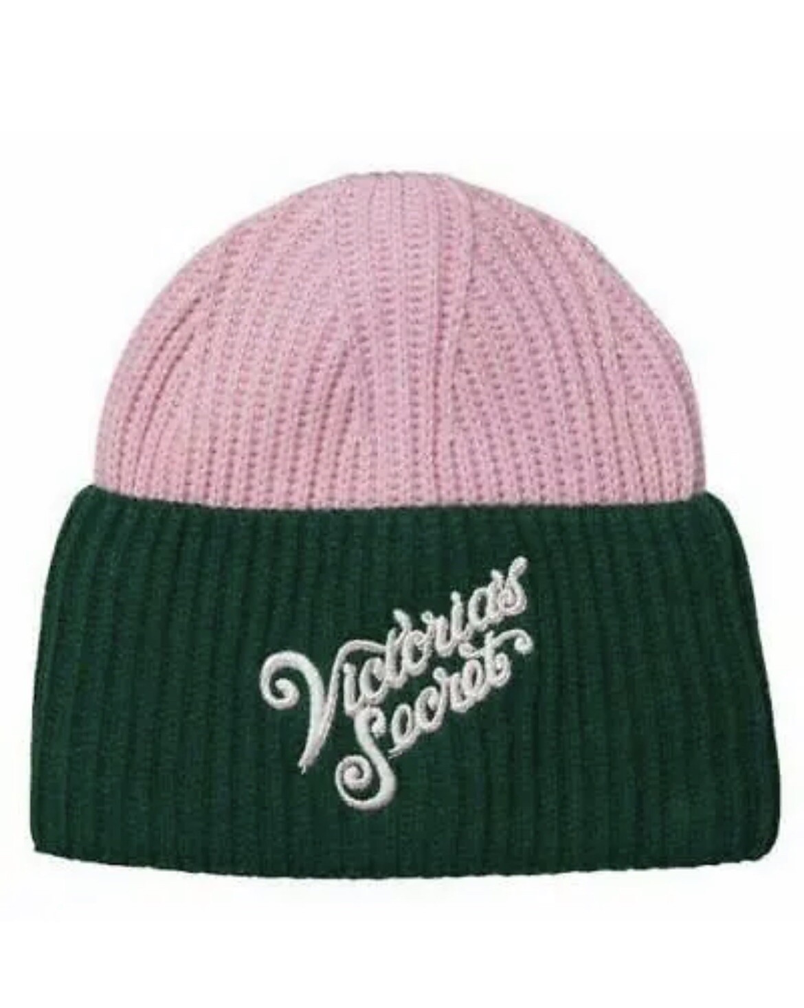 Victoria's Secret Colorblock Knit Winter Beanie Hat Pink Green Flora SHINE LOGO