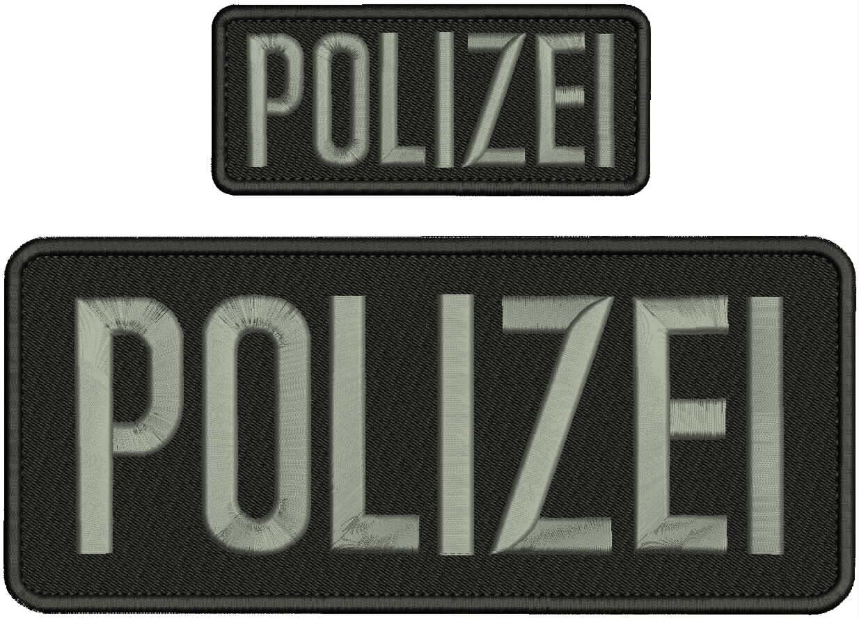 Polizei 2 Embroidery Patches 10x4 And 5x2 Hook On Back Gray On Black