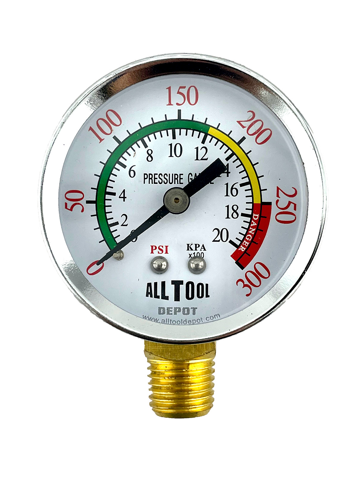 Air Pressure Gauge 2" Dial Side Mount 1/4"NPT - 0 to 300PSI Color Coded