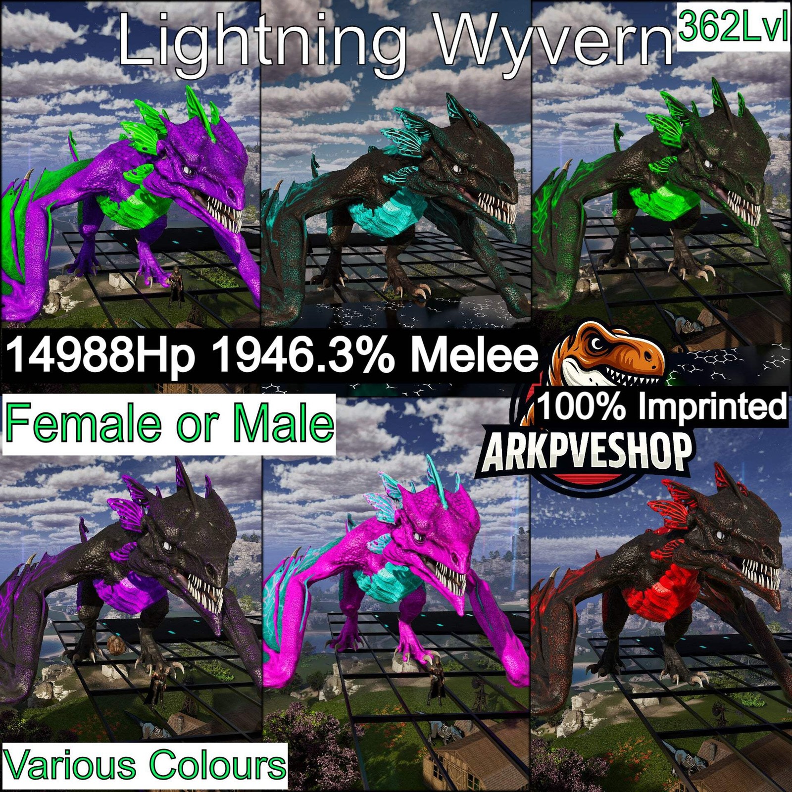 Lightning Wyvern 1946.3%m Mix Colours Top ASA PVE 🦖Ark Survival Ascended Dragon