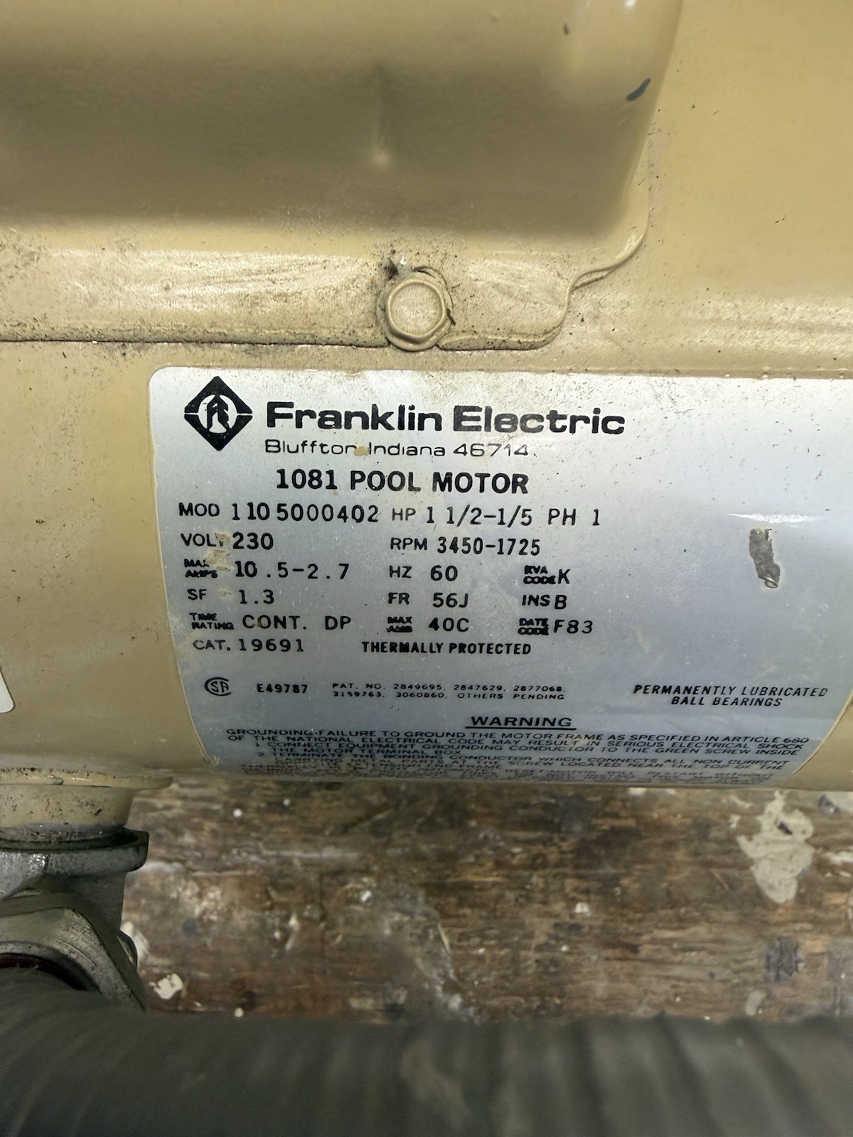 Franklin Electric 1081 Pool Motor
