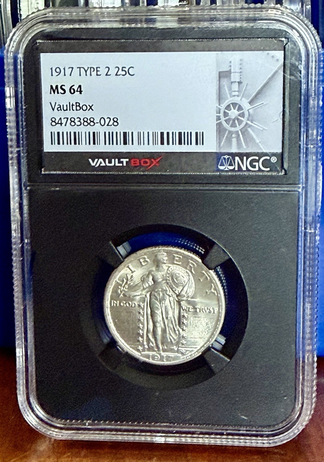 1917 Type 2 Standing Liberty Quarter 25C NGC MS64 VAULT BOX