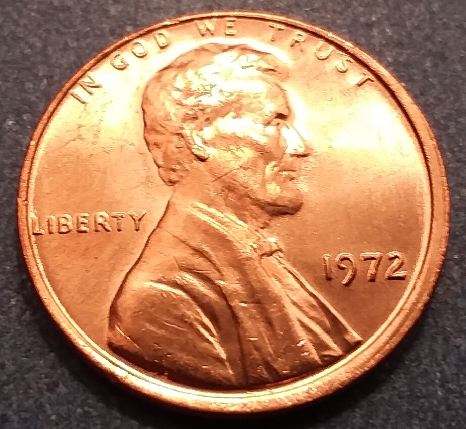 1972-P Brilliant Uncirculated Lincoln Cent.  Ships Free.  BU condition.