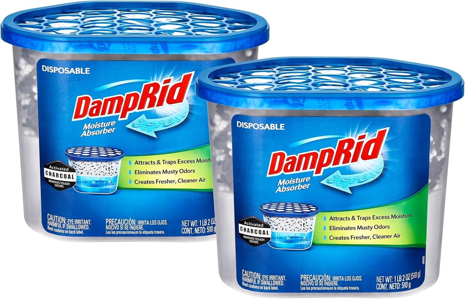 Damp Rid Moisture Absorber & Odor Remover with Activated Charcoal, 18oz - 2 Pack