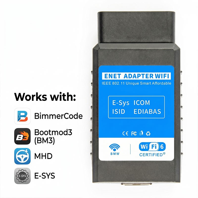 ENET WiFi OBD2 Adapter BMW F G I BimmerCode BM3 MHD Coding Tool iOS Android