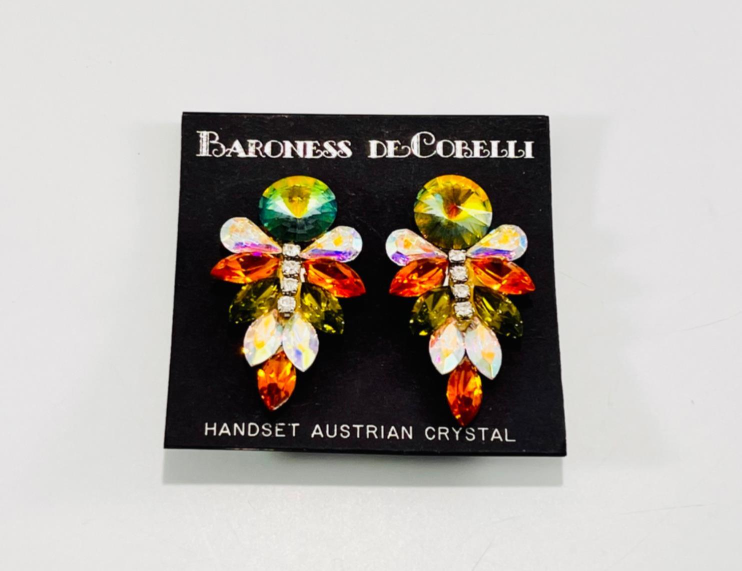 Vintage Baroness De Cobelli Faceted Handset Austrian Crystal Clip Earrings New