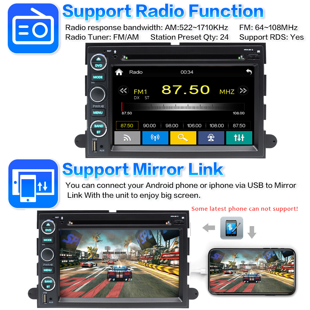 For 2004-2008 Ford F150/250 Car DVD CD Player Stereo Radio with Carplay Back Cam
