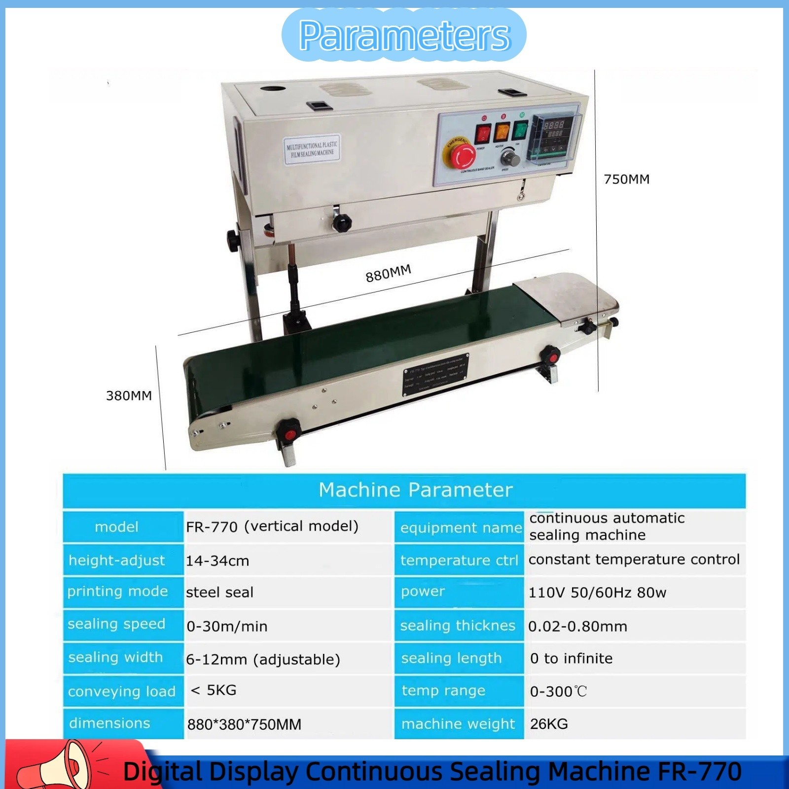 Digital Display Continuous Sealing Printing Machine FR-770 Bag Sealer 110V