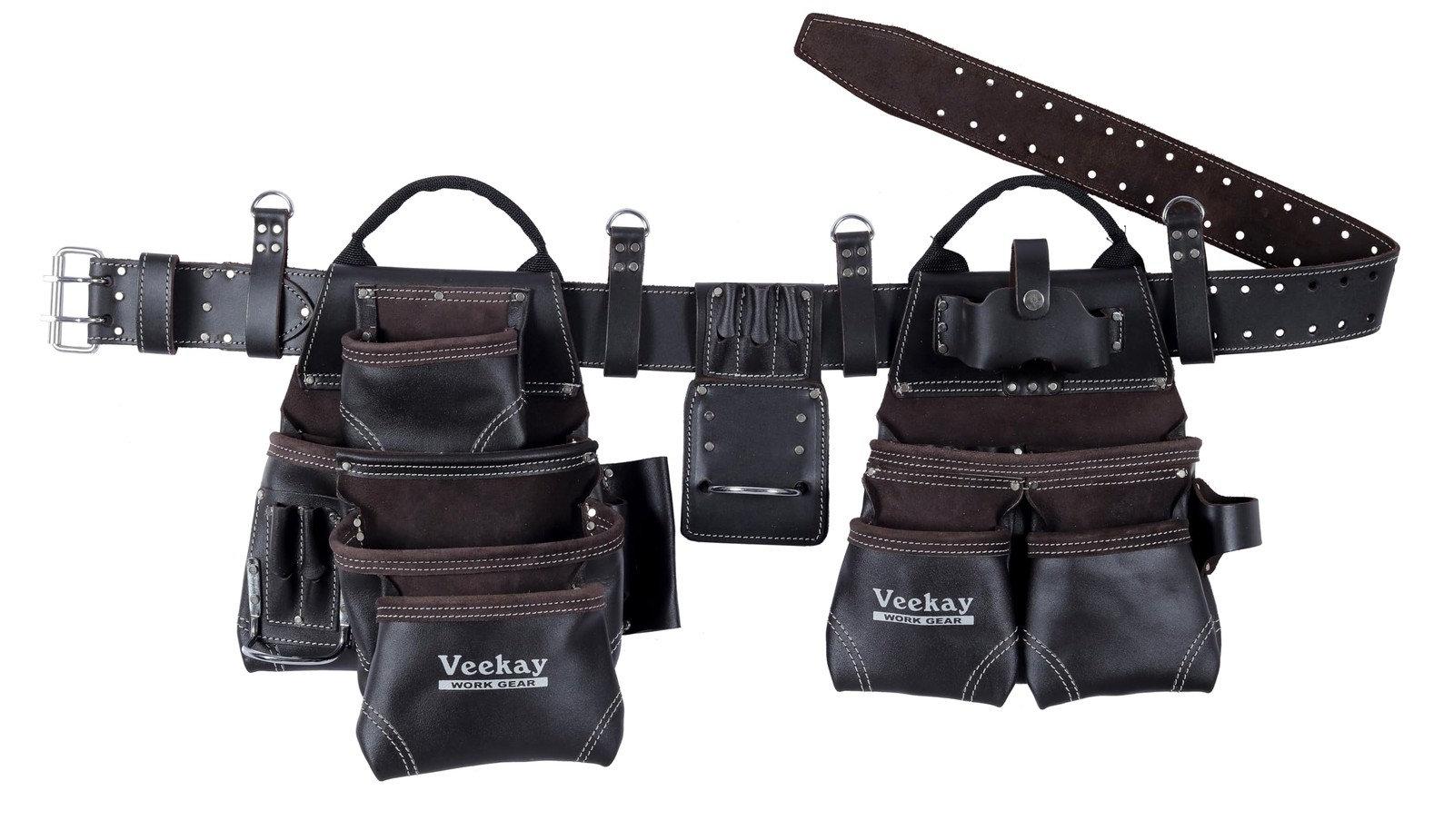 VEEKAY Men's Leather work Belt Oil Tanned Heavy Duty 3 Inch Wide Tool Belt wi...