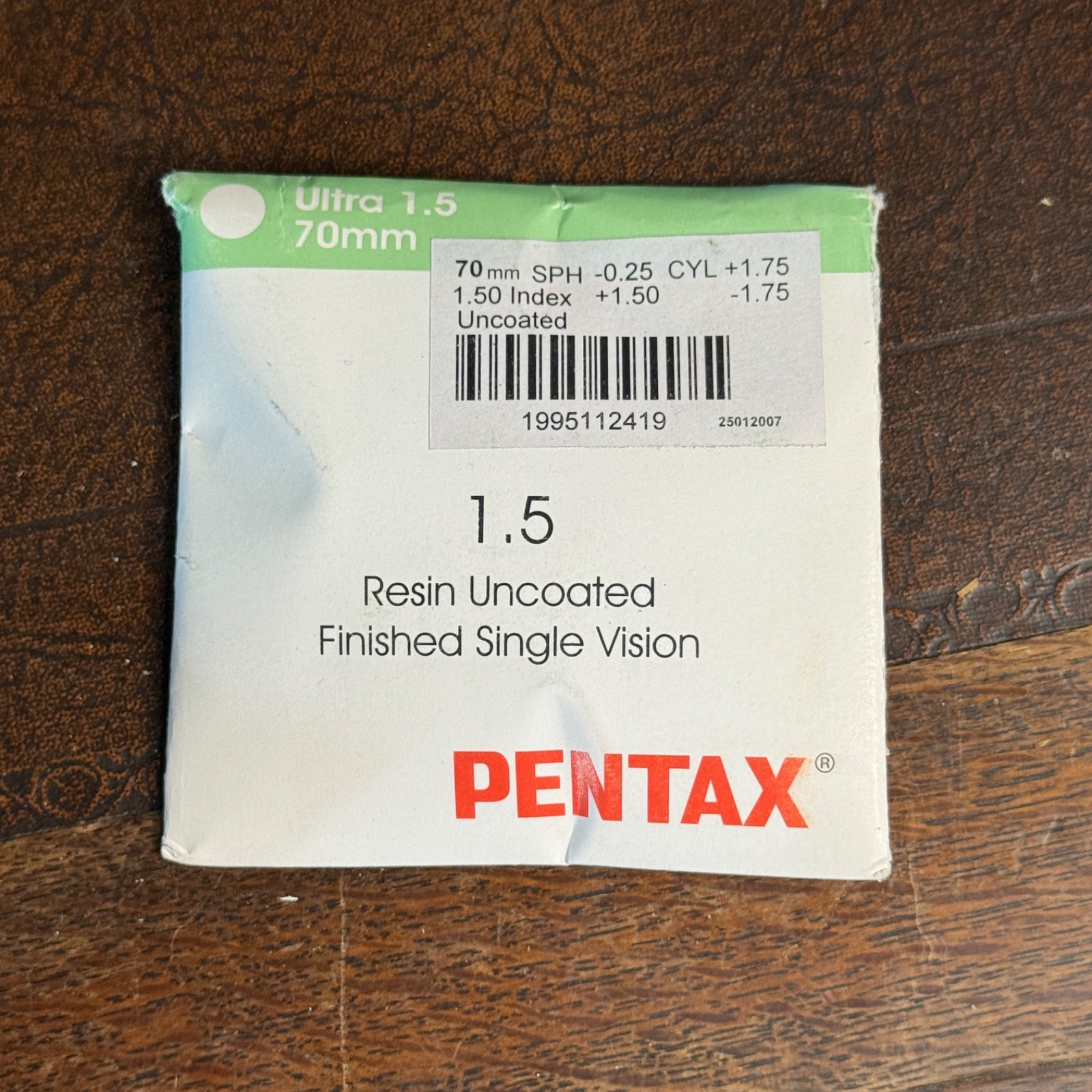 Unopened Pentax 1.5 Resin Uncoated Finished Single Vision SPH -0.25 Index +1.50