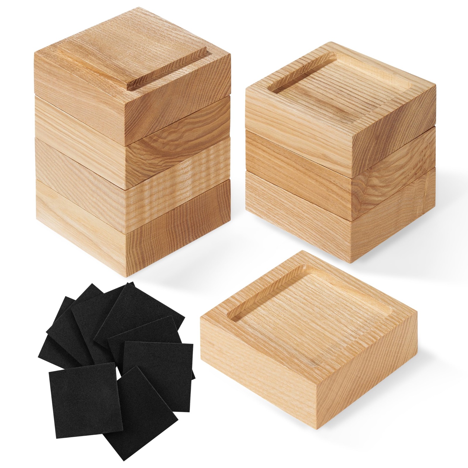 8 PCS Wood Bed Risers Adjustable Height 14 Inch Square Furniture Elevators