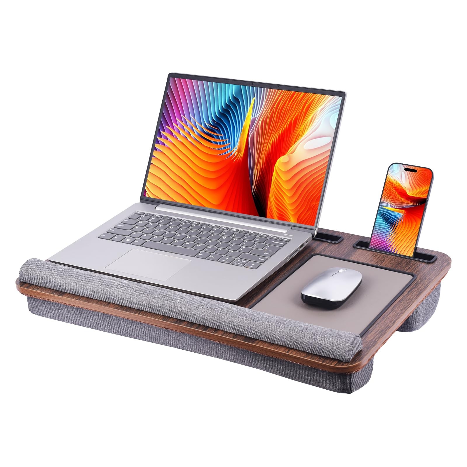 Home Office Lap Desk Wrist Rest Mouse Pad Phone Holder Fits 17 Inch Brown