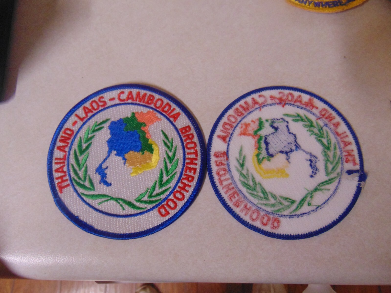 MILITARY PATCH SEW ON OLDER THAILAND LAOS CAMBODIA BROTHERHOOD 4 INCHES ROUND