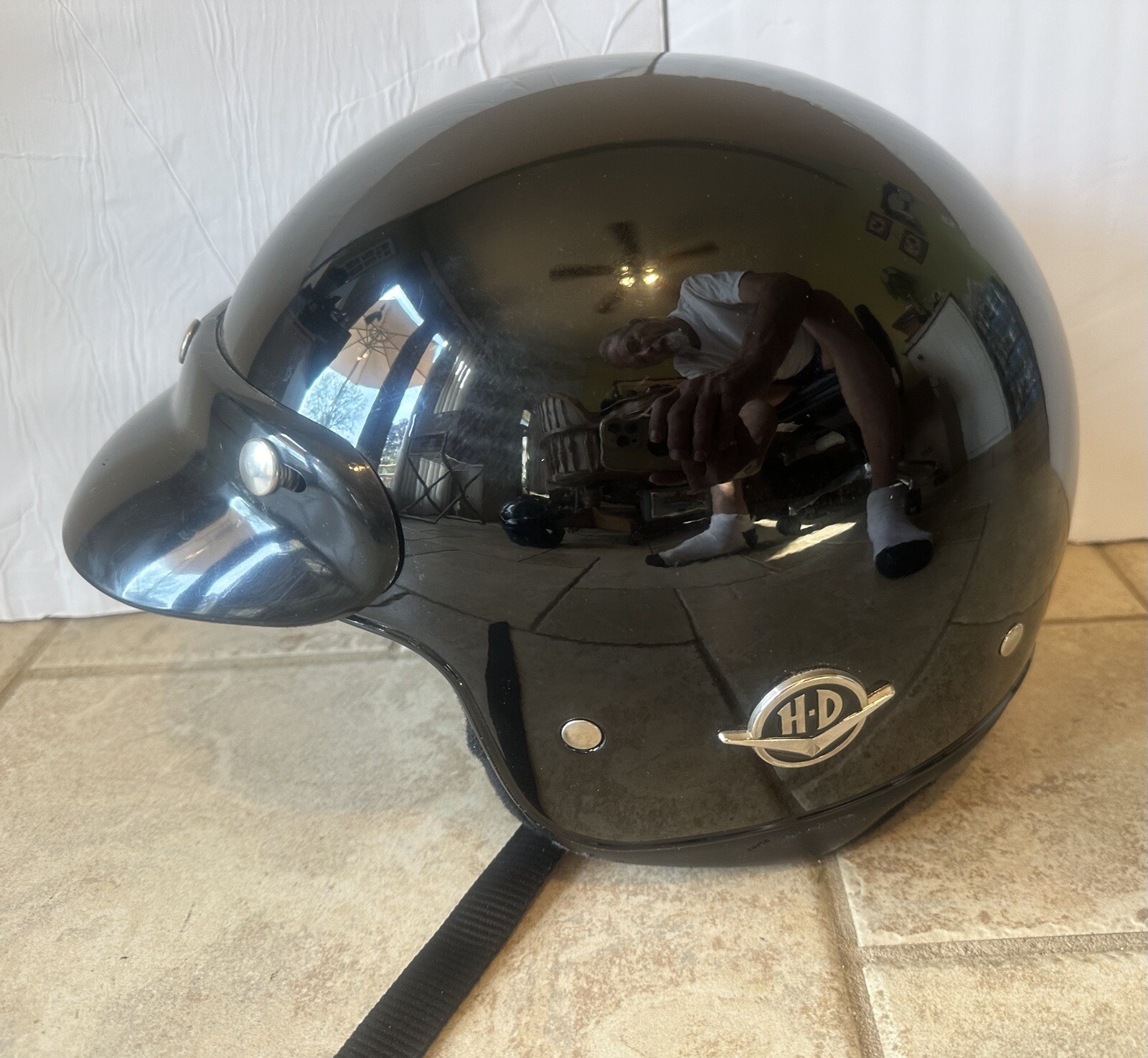 Genuine Harley Davidson 3/4 Black Helmet With Visor. Size m58/ 7 1/8- 7 1/4