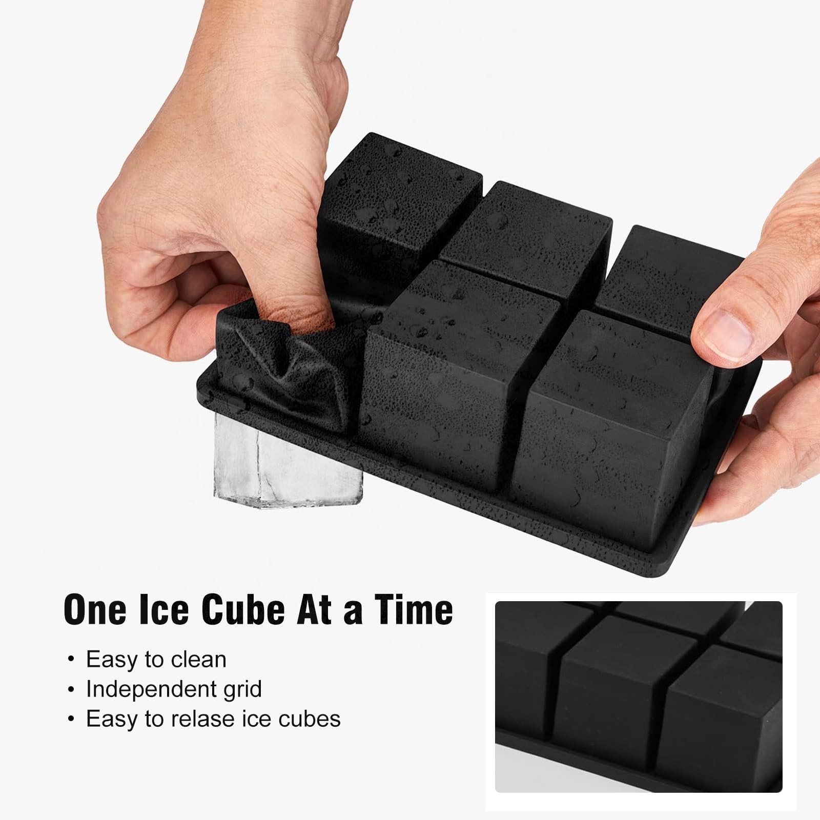 Samuelworld Large Ice Cube Tray with Lid and 6 Cube*3(With Bin), Black