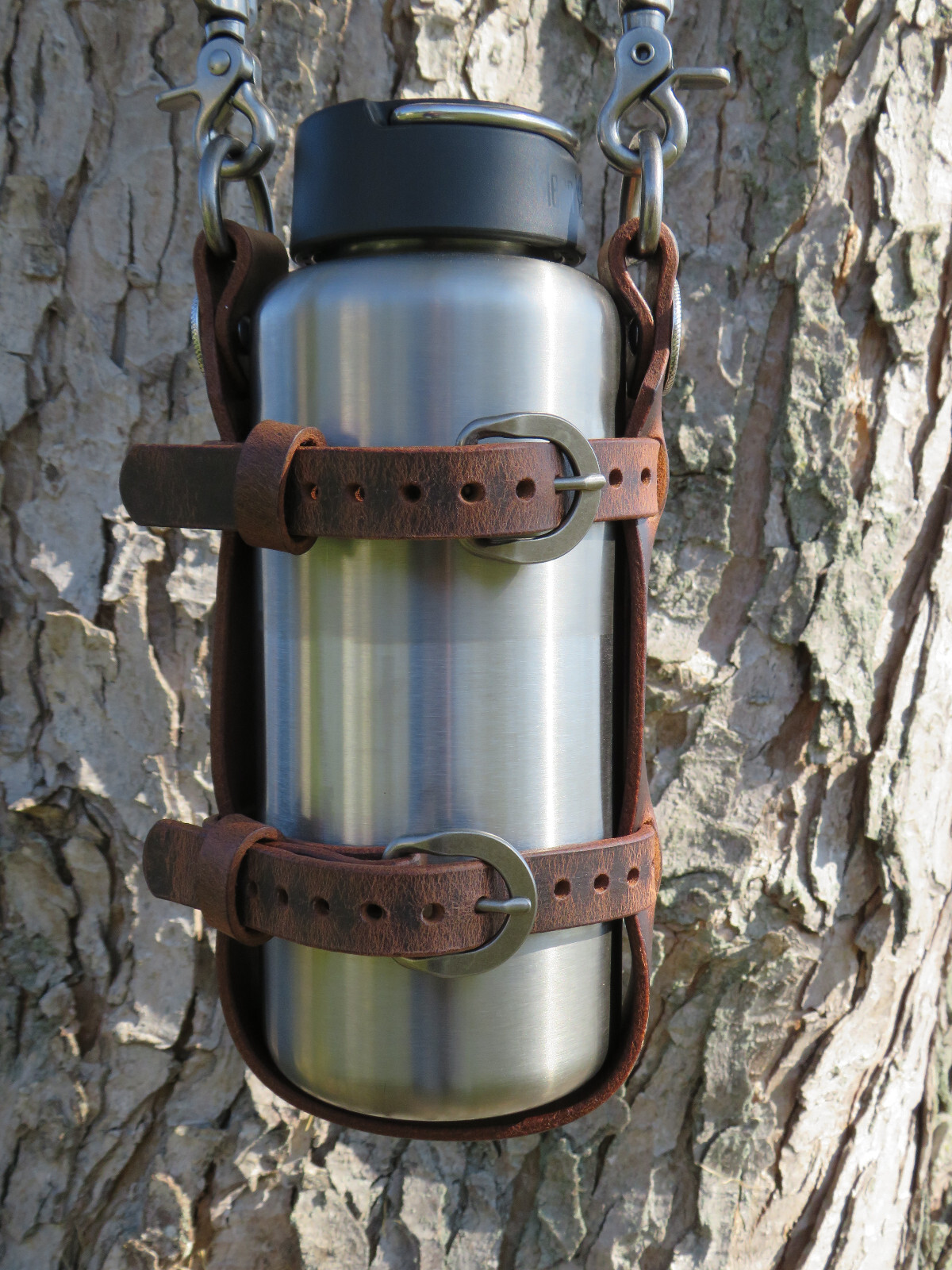 Full Grain leather water bottle holder, bottle carrier hand made adjustable